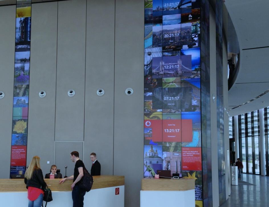 300 screen video wall featuring generative animations of realtime network data for Vodafone's German HQ